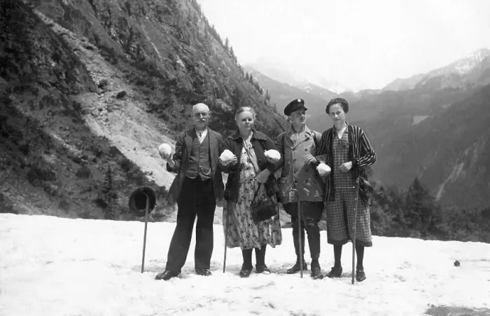 Framed Print : Group of people shortly before a snowball fight