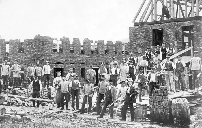 Framed Print : Group picture, workers on construction site Framed Print : Group picture, workers on construction site