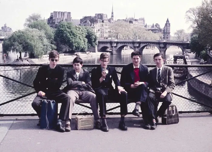 Framed Print : Group of senior secondary schoolboys on educational trip by the River Seine, Paris, France, c 1960, Europe
