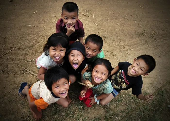 Framed Print : Group of smiling children in Laos