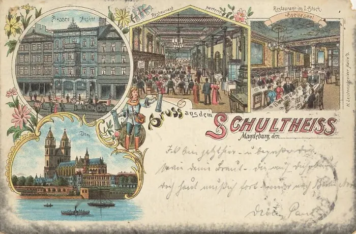 Framed Print : Gruss aus dem Schultheiss in Magdeburg
