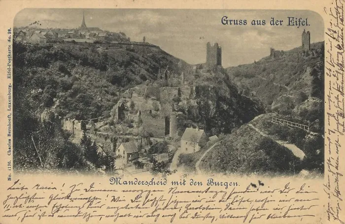 Framed Print : Gruss aus der Eifel, Manderscheid