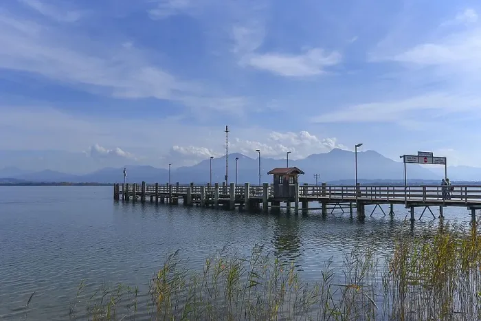 Framed Print : Gstadt boat landing stage. Chiemsee Framed Print : Gstadt boat landing stage. Chiemsee
