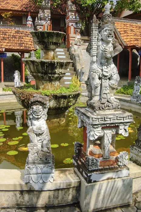 Framed Print : Guardian figures in front of an old well in Brahma Vihara Arama Buddha Banjar Buddhist monastery Framed Print : Guardian figures in front of an old well in Brahma Vihara Arama Buddha Banjar Buddhist monastery