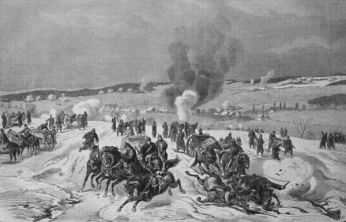 Framed Print : Gun battle near Hericourt, 17 January 1871