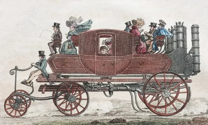 Framed Print : Gurney's steam coach, hand-colored copper engraving from Friedrich Justin Bertuch's picture book for children