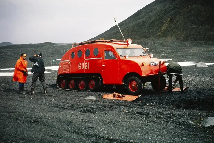 Framed Print : GUSI Bombardier B 12 snowmobile, Gudmundur Jonasson travel company Adventure Arctic Expedition to the frozen ice cap, Iceland, 1972, Europe