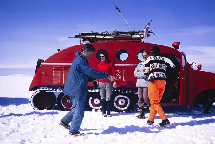 Framed Print : GUSI Bombardier B 12 snowmobile, Gudmundur Jonasson travel company Adventure Arctic Expedition to the frozen ice cap, Iceland, 1972, Europe
