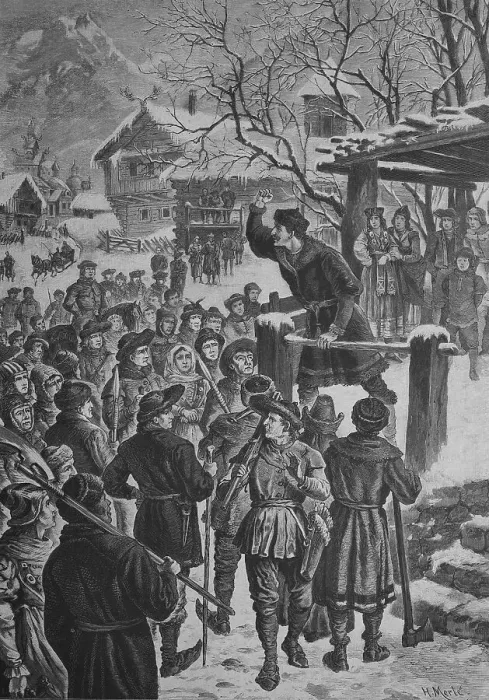 Framed Print : Gustav Vasa telling farmers about the atrocities committed by the Danes in Stockholm