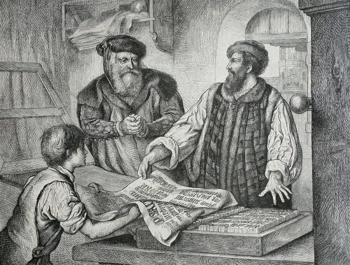 Framed Print : Gutenberg printing the Psalterium