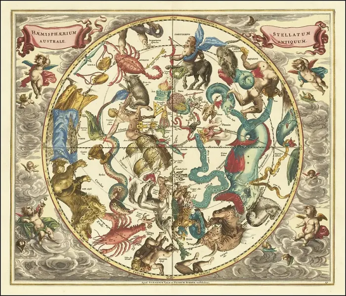 Framed Print : Haemisphaerium Stellatum Australe Antiquum, 1660, digital improved reproduction of a work by Andreas Cellarius (1596-1665), a Dutch-German cartographer and cosmographer best known for his 1660 Harmonia Macrocosmica, a major star atlas Framed Print : Haemisphaerium Stellatum Australe Antiquum, 1660, digital improved reproduction of a work by Andreas Cellarius (1596-1665), a Dutch-German cartographer and cosmographer best known for his 1660 Harmonia Macrocosmica, a major star atlas