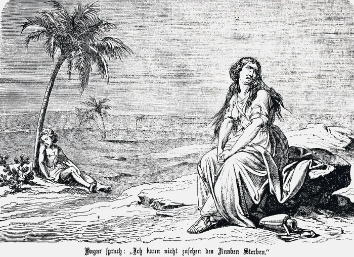 Framed Print : Hagar cannot bear the suffering of her thirsty son Ishmael in the desert