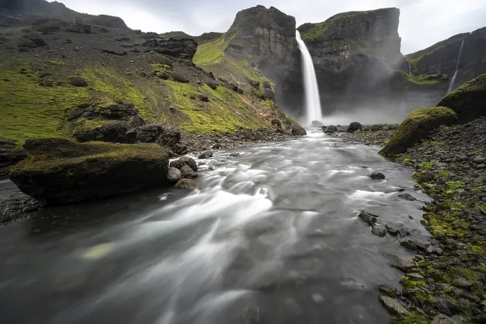 Framed Print : Haifoss and Granni waterfall at a canyon Framed Print : Haifoss and Granni waterfall at a canyon