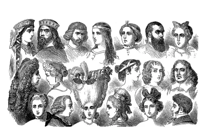 Framed Print : Hair costumes from the 6th century to the 18th century Framed Print : Hair costumes from the 6th century to the 18th century