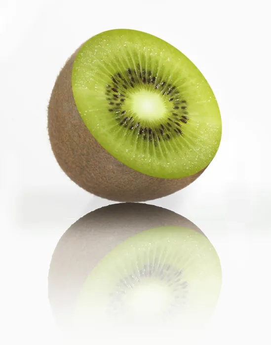 Framed Print : Half a kiwi, kiwi fruit, Chinese gooseberry (Actinidia deliciosa) against a white background
