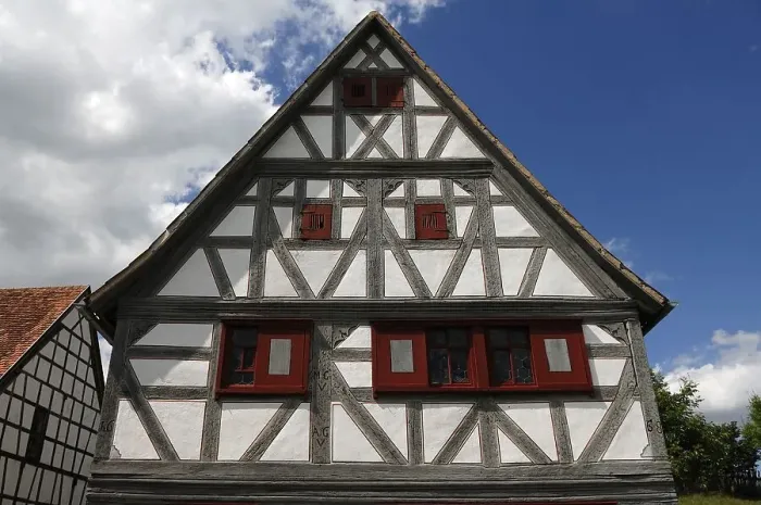 Framed Print : Half-timbered facade of the winegrowers house