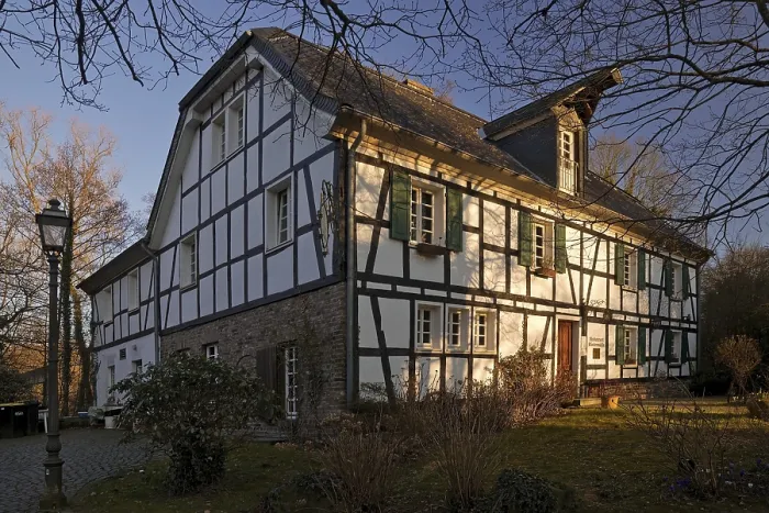 Framed Print : Half-timbered house at Eulenbroich Castle Framed Print : Half-timbered house at Eulenbroich Castle