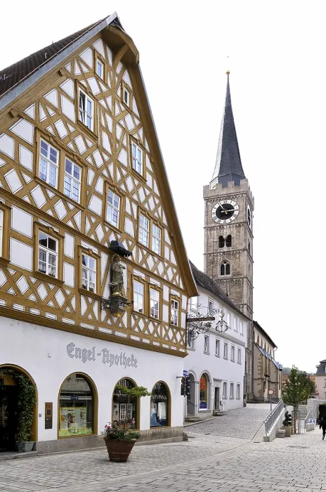 Framed Print : Half-timbered house and Parish Church of St Framed Print : Half-timbered house and Parish Church of St
