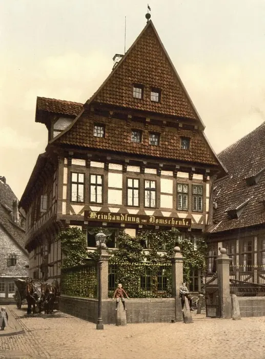 Framed Print : Half-timbered house, wine shop in Hildesheim