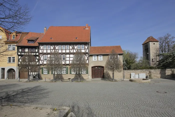 Framed Print : Half-timbered houses and historic shell tower