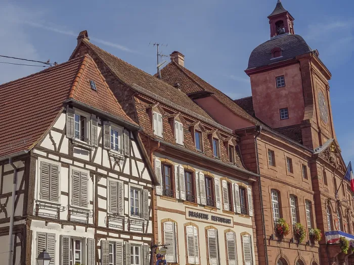Framed Print : Half-timbered houses next to a large Framed Print : Half-timbered houses next to a large