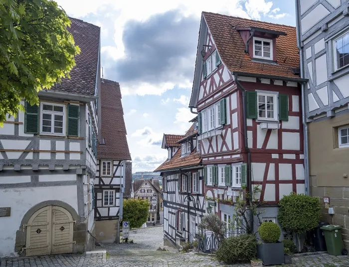 Framed Print : Half-timbered houses in the old town