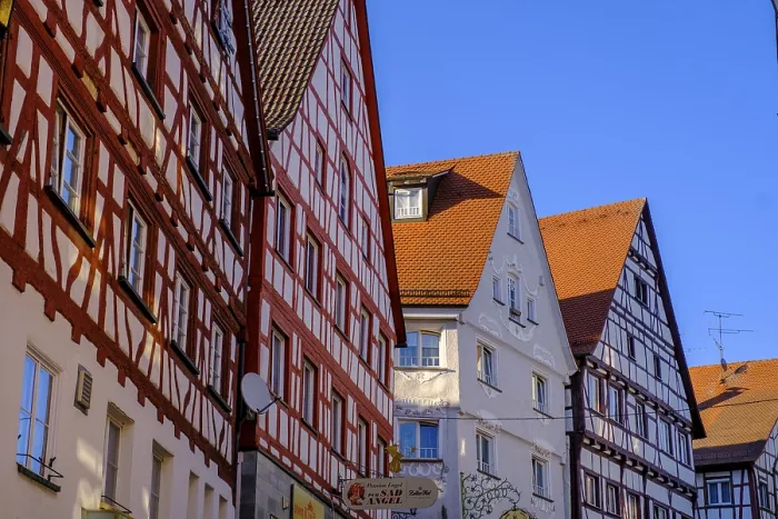Framed Print : Half-timbered houses in the old town centre