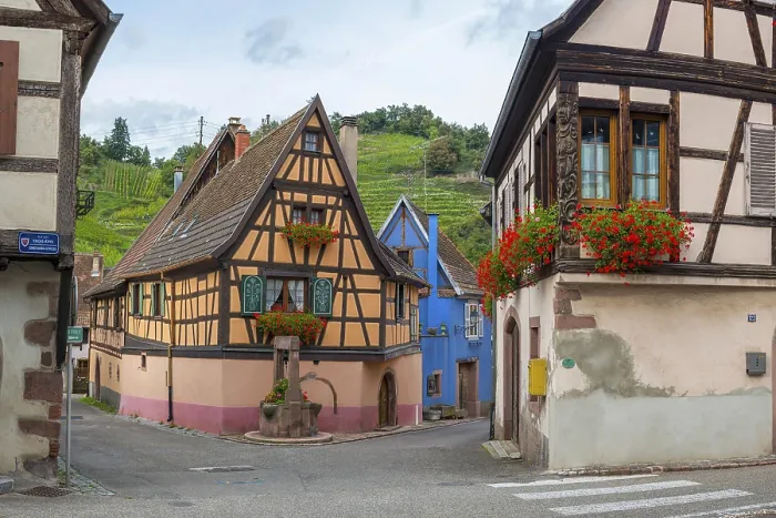 Framed Print : Half-timbered houses passing through Niedermorschwihr