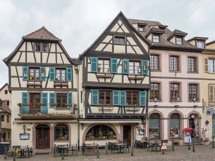 Framed Print : Half-timbered houses on the Rue du General de Gaulle