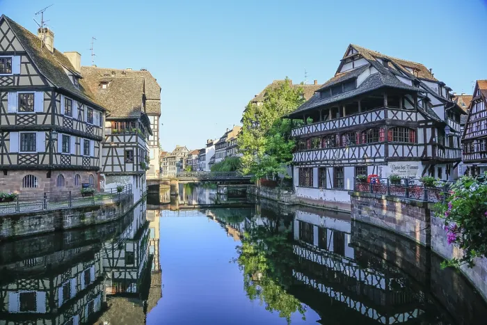 Framed Print : Half-timbered houses in the former tanners quarter La Petite France on the River Ill