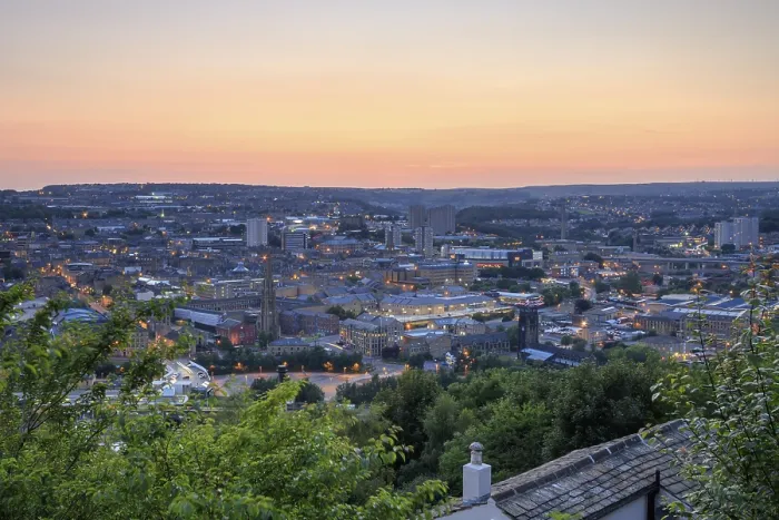 Framed Print : Halifax town at sunset, West Yorkshire England Framed Print : Halifax town at sunset, West Yorkshire England