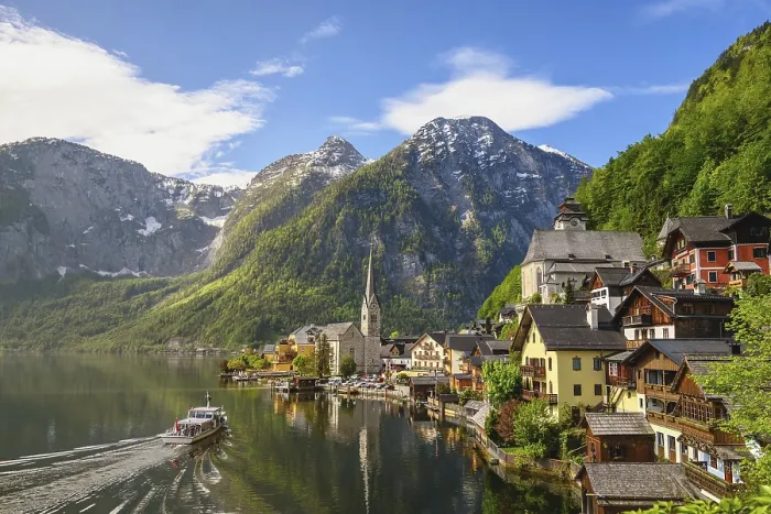 Framed Print : Hallstatt Austria, Nature landscape of Hallstatt village with lake and mountain
