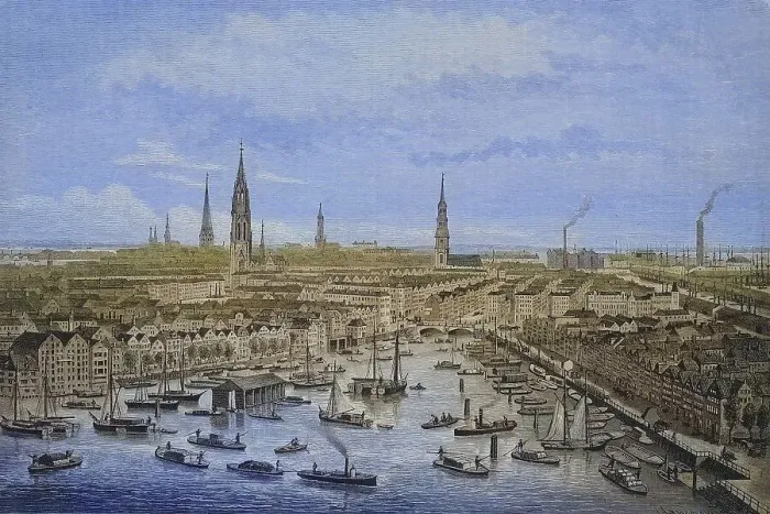 Framed Print : The part of Hamburg to be demolished due to the construction of the free harbour Framed Print : The part of Hamburg to be demolished due to the construction of the free harbour
