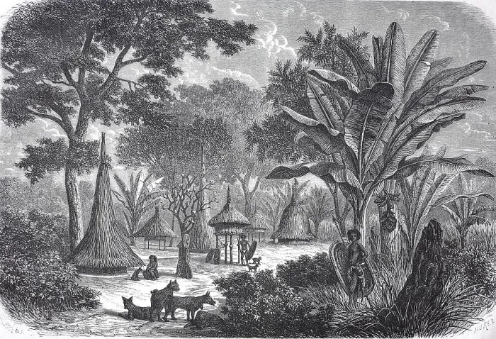 Framed Print : Hamlet of Niams-Niams on the outskirts of Diamvonou in 1880 Framed Print : Hamlet of Niams-Niams on the outskirts of Diamvonou in 1880