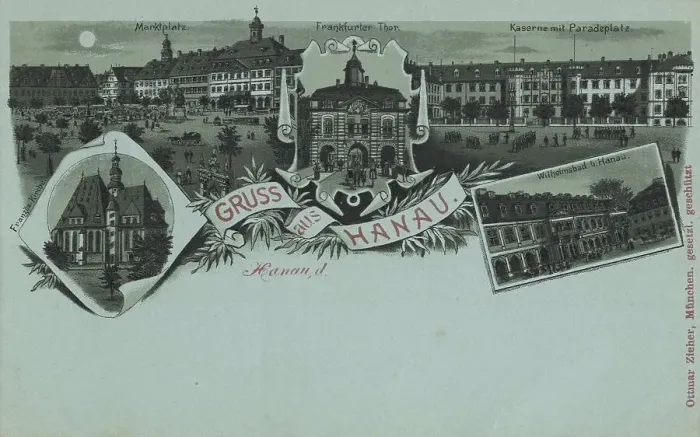 Framed Print : Hanau, Hesse, Germany, postcard with text Framed Print : Hanau, Hesse, Germany, postcard with text