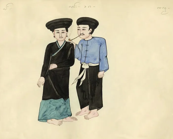 Framed Print : A hand-drawn, hand-coloured watercolour from the late 19th century by an unknown Burmese artist