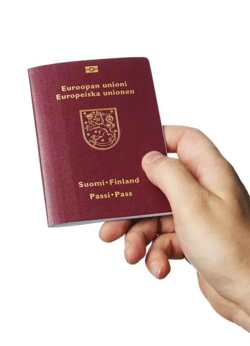 Framed Print : A Hand holding a new biometric Finnish passport Framed Print : A Hand holding a new biometric Finnish passport