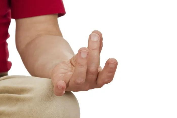 Framed Print : Hand position during yoga - cropped on a white background