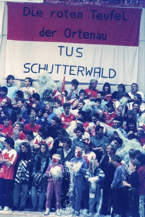 Framed Print : Handball, Bundesliga, handball fans of TuS Schutterwald, the red devils of Ortenau on, 30 / 09 / 1989, Germany, Europe