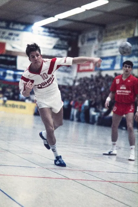 Framed Print : Handball, Bundesliga, player Hendrik Ochel from TSV Milbertshofen (white). Match between TV Schutterwald and TSV Milbertshofen (white) on 03 March 1990