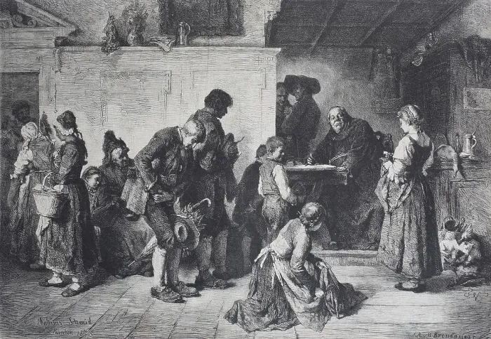Framed Print : Handing in confession slips to a priest to receive forgiveness of sins