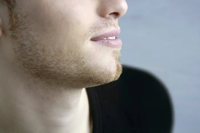 Framed Print : Handsome profile smile portrait young man face detail closeup