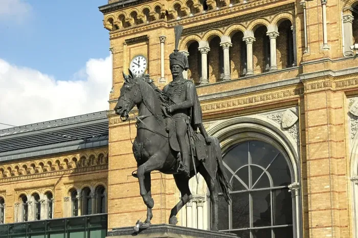 Framed Print : Hannover Niedersachsen Germany statue of King Ernst August in front of the main central railway station