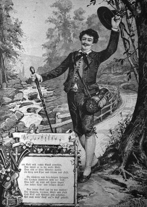 Framed Print : Happy wayfaring man, historical illustration