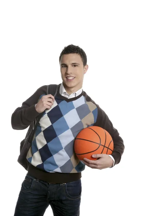 Framed Print : Happy young boy student with basketball ball