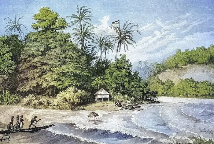 Framed Print : Harbour and beach in New Guinea Framed Print : Harbour and beach in New Guinea