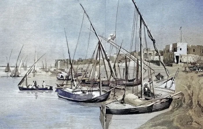 Framed Print : Harbour of Luxor, Egypt, digital improved reproduction from a publication of the year 1880