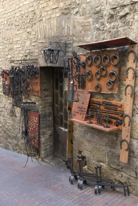 Framed Print : Hardware store in an alley in the historic town centre of San Gimignano