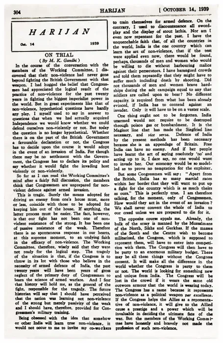 Framed Print : Harijan newspaper Page with article by Mahatma Gandhi, Poona, India, Asia, October 14, 1939, Asia