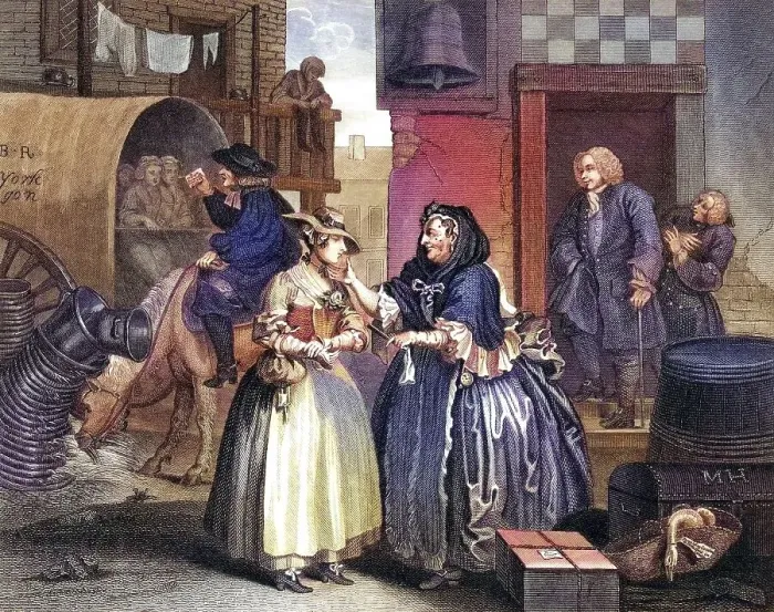 Framed Print : The Harlots Progress Ensnared by a procuress Nach einem Originalbild von Hogarth aus The Works of Hogarth